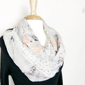Mixit Floral Infinity Scarf with Lace Trim